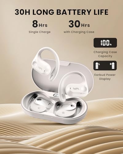 Beige Wireless Bluetooth 5.3 Open Ear Sports Earbuds – Ultra-Light Air Conduction Headphones with 30-Hour Battery Life, Enhanced Bass, and Secure Fit for Active Enthusiasts – Ideal for Running, Workouts, and Effortless Calls