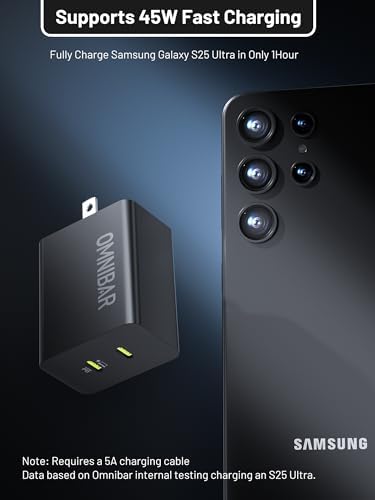 45 W Samsung Super Fast Dual Port USB-C Wall Charger – Ga N Technology for Rapid Charging of Galaxy S25/S24/Note 20, Mac Book Air, i Phone 16/15, and i Pad – Compact & Versatile Fast Power Adapter for All Devices – Enhanced PPS Performance for Speed & Compatibility