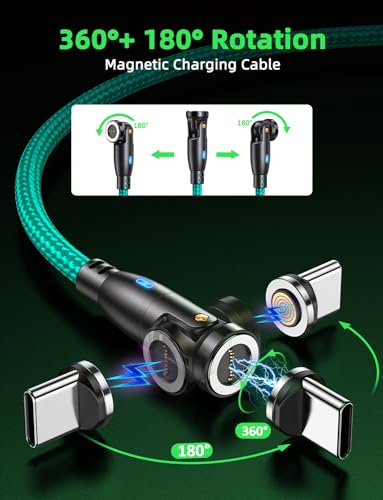 VAFOTON USB C Magnetic Charging Cable 100W (2Pack, 3.3ft/6ft), 9Pin Magnetic Charger Cable/360&180 Rotation Magnet Phone Charger/Type C Data Cable for Ma-Book/Pad Series, Samsung Galaxy – Enhanced Compatibility and Speed