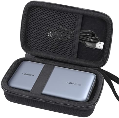 Ultimate Hard Shell Travel Case for UGREEN 25000 m Ah 145 W Power Bank – Superior Protection with Mesh Accessory Pocket and Secure Elastic Band – Waterproof and Durable EVA/Nylon Design for Travel Convenience – Soft Velvet Interior for Scratch Prevention – Case Only