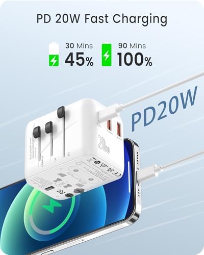 LENCENT 20 W Fast Charging Universal Travel Adapter – Compact International Power Converter with Dual USB and USB Type-C Ports – Ultimate Solution for Worldwide Device Charging in USA, UK, EU, and AUS (Black) – Reliable and Safe Charging for Global Explorers