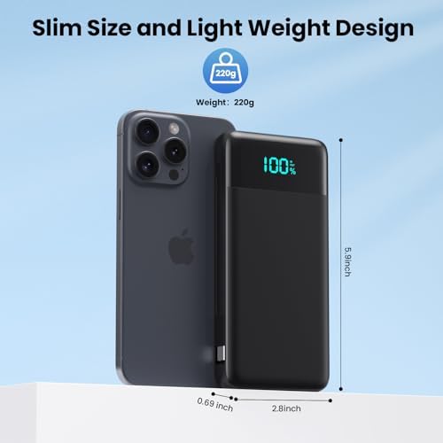 Upgrade Your Charging Experience: 13800 m Ah Portable Power Bank with Built-in Cables and Wall Plug – Fast Charging USB-C Battery Pack for i Phone 16/15/14, Samsung & Android Devices – Ultimate Travel Companion with 4 Outputs for Simultaneous Device Charging