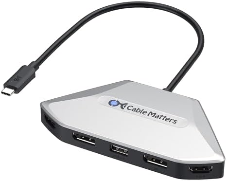 Maximize Your Multitasking Potential with the Cable Matters 4 K Quad Display USB-C MST Adapter – Achieve Stunning 8 K@60 Hz Visuals or Connect Four 4 K@60 Hz Monitors Seamlessly, Thunderbolt 4 Ready for Peak Performance, Plus 140 W Power Delivery for Continuous Efficiency – Ideal for Designers, Gamers, and Business Professionals