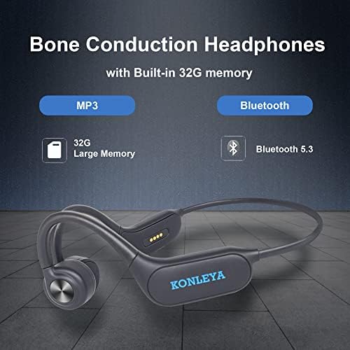 KONLEYA Bone Conduction Headphones – Advanced IPX8 Waterproof Bluetooth 5.3 Earbuds with 32 GB Built-in Memory, Open-Ear Design for Enhanced Awareness, Ideal for Swimming & Running, Sweat-Resistant Durability, Integrated Mic & Night Safety Light for Active Lifestyles