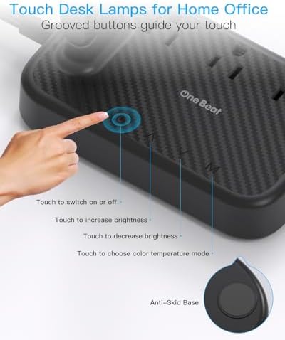 Transform Your Workspace with the One Beat Multifunctional Desk Lamp: 6 AC Outlets & 4 USB Ports (Including 2 USB-C) for Effortless Charging, 4 Color Modes & 5 Brightness Levels for Eye-Caring Illumination – Perfect for Home Office, College Dorm, and Essential Room Decor (White)