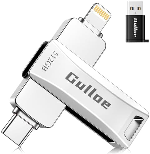 Gulloe 512 GB Flash Drive for i Phone, i Pad, Android & PC – Effortless Plug and Play USB Memory Stick with No App Needed, Sleek Metal Silver Design for Fast Photo and Video Backup, Perfect Storage Expansion Solution