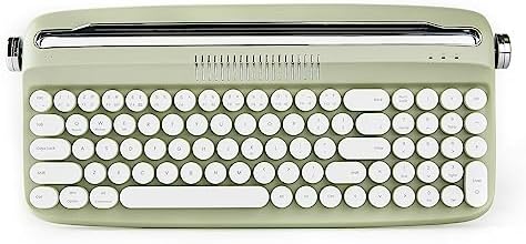 YUNZII Retro Wireless Typewriter Keyboard in Baby Pink – Adorable Multi-Device Bluetooth & USB-C Connectivity with Charming Round Keycaps, Integrated Stand for Tablets, Phones & PCs – Elevate Your Workspace with Vintage Aesthetics & Enhanced Typing Comfort