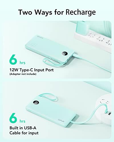 VRURC 10000 m Ah Portable Power Bank with Integrated Cables and LED Battery Indicator – Slim, Lightweight Travel Charger with Dual Input and Five Outputs for Effortless Device Charging – Ideal for Smartphones and Tech Gadgets – Stylish Blue Design (1 Pack) – Ultimate Convenience and Compatibility