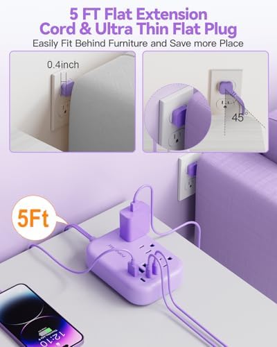 Compact 6-Port USB Power Strip with 3 AC Outlets and 6 USB Charging Ports for Ultimate Travel Convenience – 24 W/4.8 A Power Delivery, 3 FT Extension Cord, Slim Flat Plug Ideal for Cruise Ships, Offices, Dorms, and i Phone 15 Compatibility – Essential Multi-Port Charger for Efficient Device Charging