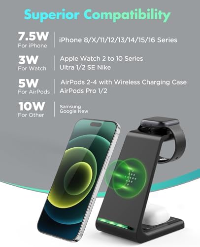 Sleek Pink 3-in-1 Wireless Charging Station: Fast Desk Charger for i Phone 16/15/14/13/12 Pro Max, Apple Watch Series 10-3, and Air Pods 4/3/2 Pro – Enhanced Compatibility & Space-Saving Design for Effortless Charging Efficiency