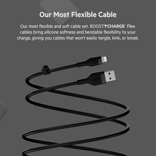 Belkin Boost Charge Flex Silicone USB Type A to Lightning Cable 2-Pack (3.3 FT) – MFi Certified Durable Charging Solution for i Phone 13, 12, 11, Pro, Max, Mini, SE, i Pad – Enhanced Flexibility and Fast Charging Performance in Sleek Black Finish