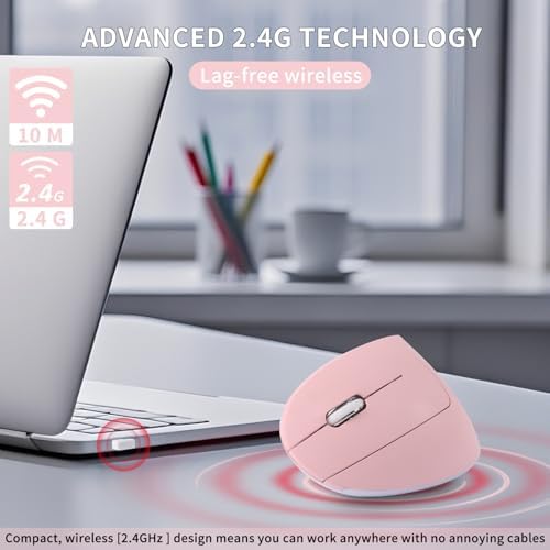 Revolutionary Left-Handed Ergonomic Mouse in Stylish Pink – 2.4 GHz Wireless Optical Vertical Design with Adjustable DPI (800/1200/1600) for PC, Mac, and Laptops – Perfect for Left-Handers Seeking Comfort, Precision, and Enhanced Productivity