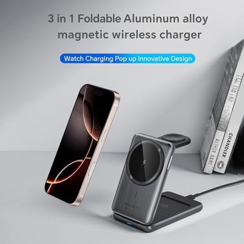All-in-One 3-in-1 Wireless Charging Station for Apple Devices – Fast Charge Your i Phone 16/15/14/13/12/11 Pro Max, Air Pods Pro & Apple Watch with Enhanced Safety Features – Sleek, Portable Design for Home and Travel – Premium Aluminum Alloy with Smart Overcharge Protection