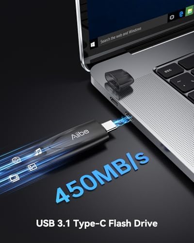 Aiibe 128 GB High-Speed USB 3.2 Type-C Flash Drive – Ultra-Slim Portable Memory Stick for Effortless Data Storage on Mac Book, Laptops, Smartphones, Tablets & i Phone 16 – Lightning-Fast 450 MB/s Transfer Speed, Ideal for Students & Professionals