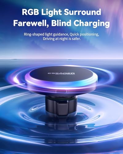 ESSAGER 15 W Magnetic Wireless Car Charger for i Phone 16/15/14/13/12 Pro Max – Fast, Secure Magsafe Charging Mount for Dash and Air Vent – Innovative Magnetic Phone Holder for Effortless On-the-Go Power Solutions