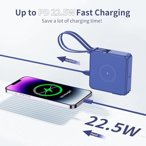 Ultimate 10,000 m Ah Portable Charger with Built-in Cables & AC Plug – PD 22.5 W Fast Wireless Power Bank for i Phone 16/15/14, Samsung S23/S22, Android Devices – Effortless Charging Anytime, Anywhere