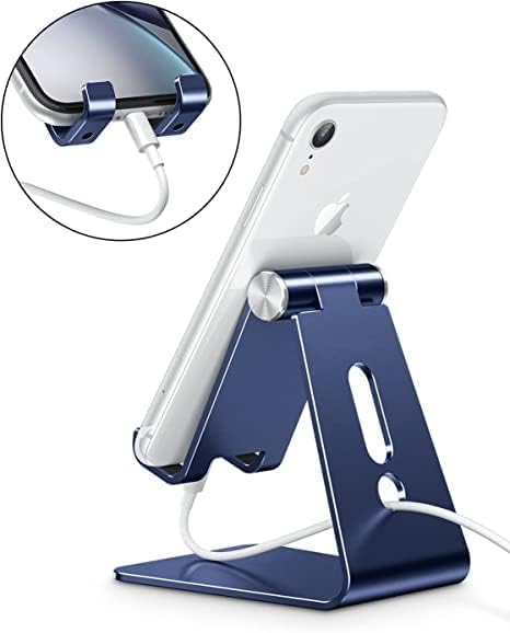 OMOTON Adjustable Cell Phone Stand, C2 Aluminum Desktop Phone Holder Dock Compatible with iPhone 15 14 13 Xs XR 8 Plus 7 6, Samsung Galaxy, Google Pixel, Android Phones – Enhanced Compatibility and Speed