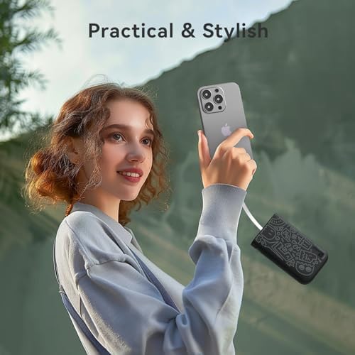 imuto Graffiti Style 20000 m Ah Portable Charger with Built-in Lightning Cable – 22.5 W Fast Charging Power Bank for i Phone, Samsung, i Pad, and All Smartphones – Essential Travel Accessory with LED Battery Display and Unique Design