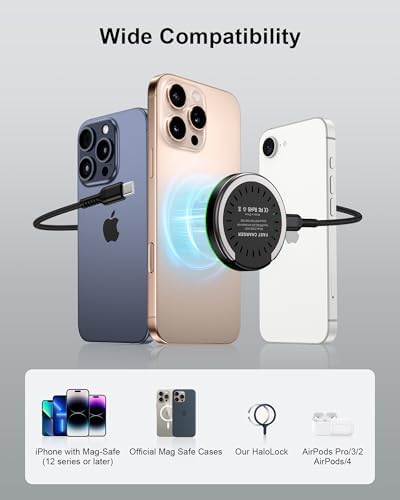 Ultra-Fast 15 W Magnetic Wireless Charger with Kickstand & 3.3 FT USB-C Cable – Optimized for i Phone 16/15/14/13/12, Air Pods & Samsung Galaxy – Enhanced Stability, Safety Features & Versatile Viewing Angles for Seamless Charging Experience