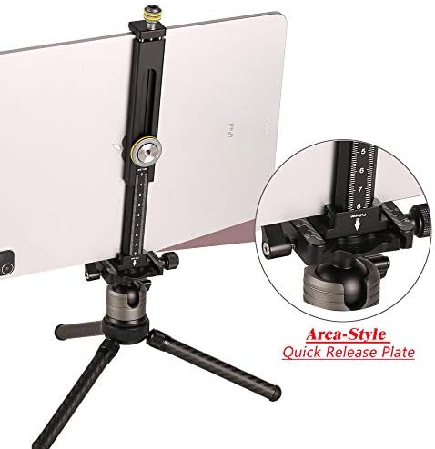 Universal Aluminum Tablet Tripod Mount for i Pad & Smartphones – Sturdy Holder with Cold Shoe and 1/4 Inch Screw for Superior Stability – Ideal for Vlogging, Live Streaming & Professional Photography – Compatible with i Pad Pro, Mini, Surface Pro, Galaxy Tab & More – Lightweight Design for On-the-Go Creators – Enhance Your Mobile Content Creation with this Versatile Tablet Clamp Adapter – Built to Last with Premium Aluminum Construction and Included Arca Swiss Rail for Seamless Gear Integration – Perfect for Capturing Stunning Visuals Without Compromise – Elevate Your Video and Photography Experience Today