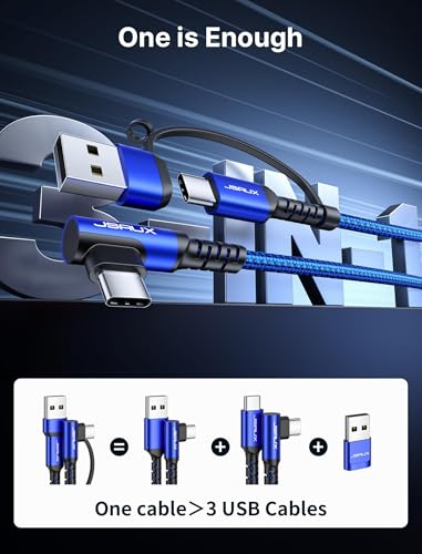 JSAUX 100 W USB C Cable 2-Pack – 10 FT Right-Angle Charging Cords with Fast Data Transfer for i Phone 16, Samsung Galaxy, i Pad & Mac Book – Durable & Flexible Design for Effortless Charging in Tight Spaces