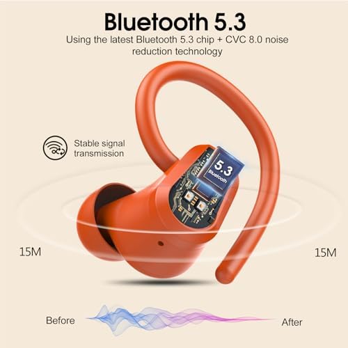 Poounur Bluetooth 5.3 Wireless Sport Earbuds – 50 Hours Playtime, IP7 Waterproof, Noise-Cancelling Headphones with Earhooks and Dual LED Display for Ultimate Comfort and Sound Quality – Perfect for Active Lifestyles and Outdoor Adventures