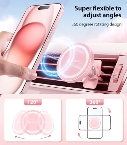 VICSEED Mag Safe Car Mount – Ultimate Magnetic Phone Holder for i Phone 16 Pro Max, 15, 14, 13, 12 Plus & Mini | 360-Degree Adjustable Vent Clip for Enhanced Safety & Convenience | Powerful Magnet for Unmatched Stability & Effortless Hands-Free Navigation | Sleek Design for Modern Vehicles