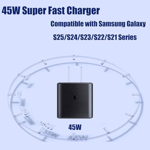 S25 S24 AI-Powered 45 W Super Fast Charger for Samsung Galaxy Devices, Featuring 6.6 FT Charging Cable – Optimal Compatibility and Enhanced Charging Efficiency for S25 Ultra, S24+, S23, Note 20/10 5 G and More