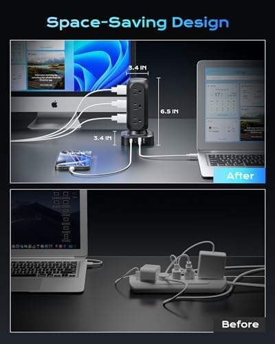 Revolutionize Your Charging Setup with the Flat Plug Power Strip Tower – 10 FT Extension Cord, 40 W Fast Charging Station Featuring 12 AC Outlets and 8 USB Ports (4 USB-C) for Ultimate Device Connectivity and Safety in Home, Office, or Dorm Room