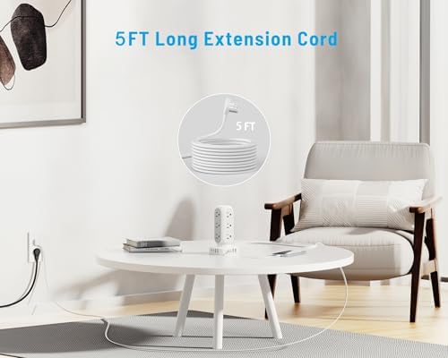 Revolutionize Your Charging Setup with the Flat Plug Power Strip Tower – 10 FT Extension Cord, 40 W Fast Charging Station Featuring 12 AC Outlets and 8 USB Ports (4 USB-C) for Ultimate Device Connectivity and Safety in Home, Office, or Dorm Room