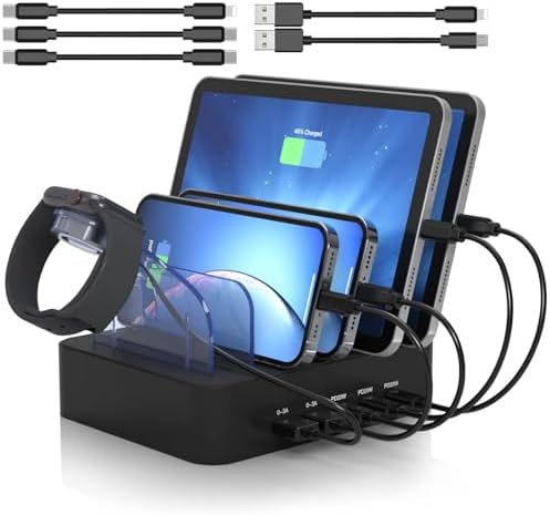 MSTJRY 90 W USB C Charging Station – Versatile 5-Port Fast Charger for i Phones, i Pads, Tablets & Air Pods – Customizable Charging Dock with Adjustable Dividers for Home, Office & Classroom – Optimal Compatibility & Safety Features