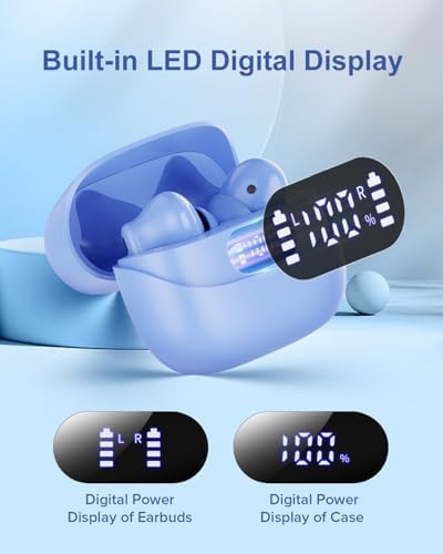 Sleek Rose Gold Wireless Earbuds with Bluetooth 5.3 | 42-Hour Long Battery Life & IPX7 Waterproof Design | Premium Noise Cancelling Earphones for Exceptional Audio | Intelligent LED Display for Seamless Connectivity on i OS & Android