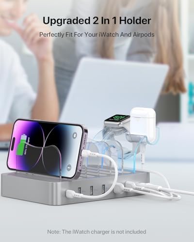 Soo Pii 60 W 6-Port USB-C Charging Station with 20 W Fast Charge – Multi-Device Power Hub for i Phone 14/13/12, Includes 6 Short Cables & 2-in-1 Holder for Organized Charging – Perfect for Home, Office & Travel