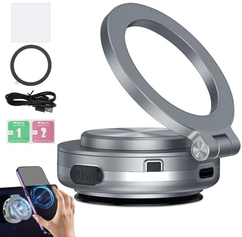 Revolutionize Your Driving Experience with the Electric Vacuum Magnetic Car Phone Mount – 360° Rotating Holder for Optimal Viewing, Universally Compatible with All Phones, Strong Suction for Smooth Surfaces, Effortless Installation & Enhanced Safety in Every Journey – Sleek Black Design for Any Car Interior