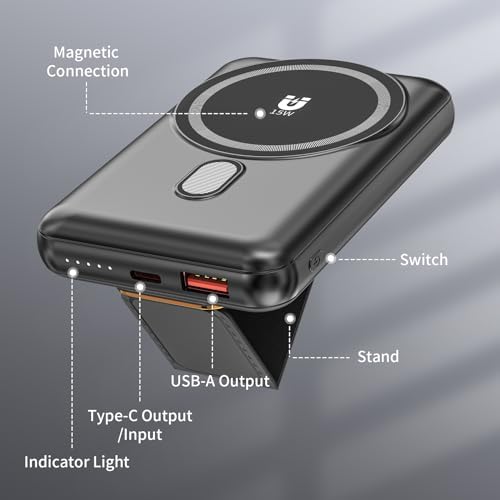 Magnetic Power Bank 10000 m Ah – High-Speed Wireless Charger with Built-In Stand for i Phone 15/14/13/12 Series – 15 W Fast Charging, USB-C Compatible, Ultimate Portable Power Solution for On-the-Go Charging