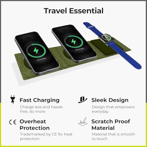 ZTAR 3-in-1 Wireless Travel Charger: Ultimate Mag Safe-Compatible Charging Pad for i Phone 16/15/14/13/12, Samsung Galaxy, Air Pods & Apple Watch – Portable Foldable Design for Effortless Travel & Rapid Multi-Device Charging