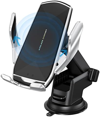 15 W Qi Wireless Car Charger Mount with Auto-Clamping Feature – Versatile Phone Holder for i Phone & Samsung, Long Arm Suction Cup for Dashboard, Windshield, and Air Vent – Effortless Hands-Free Charging for Ultimate Convenience