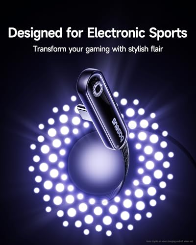 Baseus 100 W USB C Cable with Right Angle Design – Ultimate Fast Charging Solution for i Phone 16, Galaxy S24/S23 & Mac Book – Stylish Atmosphere Light Indicator – Durable, Versatile, and Ergonomic for Enhanced Performance on the Go