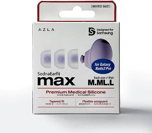 Upgrade Your Audio Experience with AZLA Sedna Earfit MAX for Galaxy Buds 2 Pro – Premium Medical Silicone Noise-Canceling Eartips for Superior Comfort and Sound Isolation, Samsung-Certified Replacement Tips for Enhanced Compatibility and Longevity