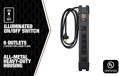 Heavy-Duty Magnetic Power Strip with 5 Outlets and 2.4 A USB – 8-Foot Cord for Ultimate Flexibility and Fast Charging, Ideal for Home and Jobsite Use