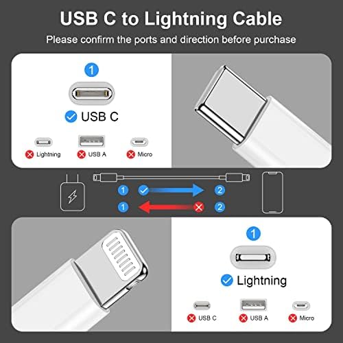 Blue Fast Charger Cable 2-Pack – 6 ft USB Type C to Lightning for i Phone 14/13/12 Pro Max, MFi Certified Charging Cord for Enhanced Speed & Compatibility – Durable Design for Everyday Use