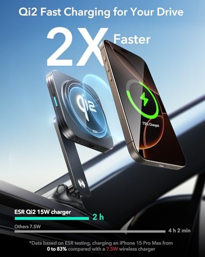 Transform Your Driving Experience with the ESR Qi2 15 W Mag Safe Car Mount Charger – Universal Dashboard & Tesla Compatible Magnetic Wireless Charger for i Phone 16/15/14/13/12 – Adjustable Phone Holder for Optimal Viewing – Fast Charging & Enhanced Safety Features