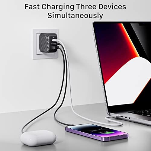 INVZI Ga NHub 65 W USB-C Fast Charger: Triple-Port Wall Charger with PPS Technology for Mac Book Pro/Air, i Phone 15/16 Pro Max, Galaxy S23/S24, and More – Compact, Foldable Design for Ultimate Portability and Rapid Charging Performance