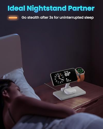 Joy Geek 3-in-1 Foldable Wireless Charging Station for Mag-Safe i Phone – Ultimate Travel Dock for i Phone 12-16 Pro Max, Apple Watch Series 4-10, and Air Pods Pro 2/3/4 – Fast, Compact, and Convenient Power Solution for On-the-Go Charging
