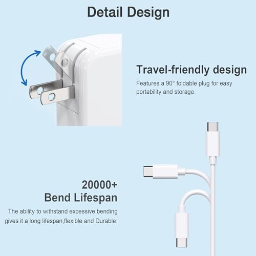Ultra-Fast 100 W USB-C Power Adapter for Mac Book, Compatible with 13″ to 16″ Models & i Pad Pro – Smart Charging with LED Indicator, Foldable Plug, and Full Safety Features for Enhanced Device Protection and Portability
