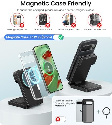 Revolutionary 3-in-1 Magnetic Wireless Charger for Google Pixel Devices – 15 W Fast Charging Stand for Pixel 9 Pro XL, 8, 7 Pro, and Pixel Watch 3/2 with 18 W Adapter – Enhanced Safety, Compatibility, and Versatile Charging Options for Pixel Buds Pro 2 – Ideal Gift for Tech Enthusiasts