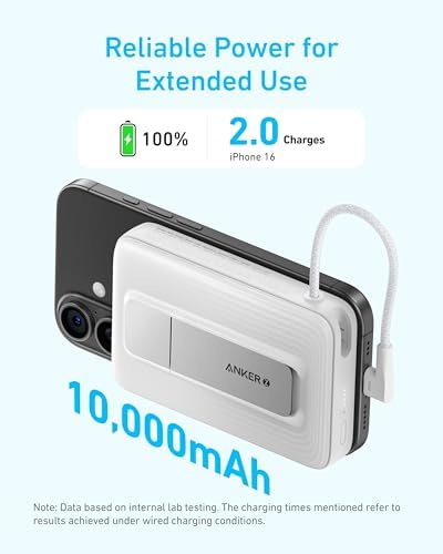 Anker Zolo Magnetic Power Bank – 10,000 m Ah Wireless Charger with 30 W Fast Charging, Built-in USB-C Cable & Adjustable Stand for i Phone 16/15 Series, Air Pods & More – Ultimate Portable Power Solution for Modern Lifestyles