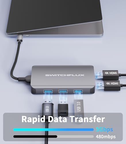 Unlock Your Productivity Potential with the 6-in-1 USB C Docking Station – Dual 4 K HDMI Adapter for Mac Book & Dell XPS – The Ultimate Multiport Hub for Seamless Connections, Fast Charging, and Enhanced Workspace Efficiency