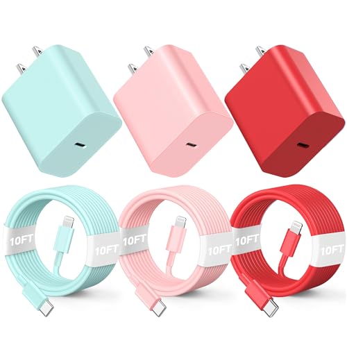 Rapid 20 W PD USB-C Wall Charger with Dual 6 FT Type C to Lightning Cables – Fast Charging Solution for i Phone 14/13/12 Pro Max, 11, XS, XR, X, 8 & Plus – Enhanced Speed and Durability for Everyday Use and Travel – MFi Certified Accessories for Reliable Performance