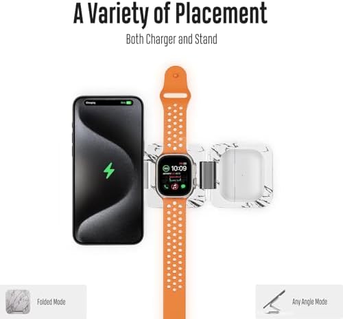 Revolutionary 3-in-1 Fast Wireless Charging Station – Magnetic & Foldable for Seamless Charging of i Phone 16/15/14/13/12/Pro/Max, Apple Watch 9/8/7/6/5/4/3/SE, and Air Pods 3/2/Pro – Compact, Portable, and Efficient 5 W Power Solution for the Modern User
